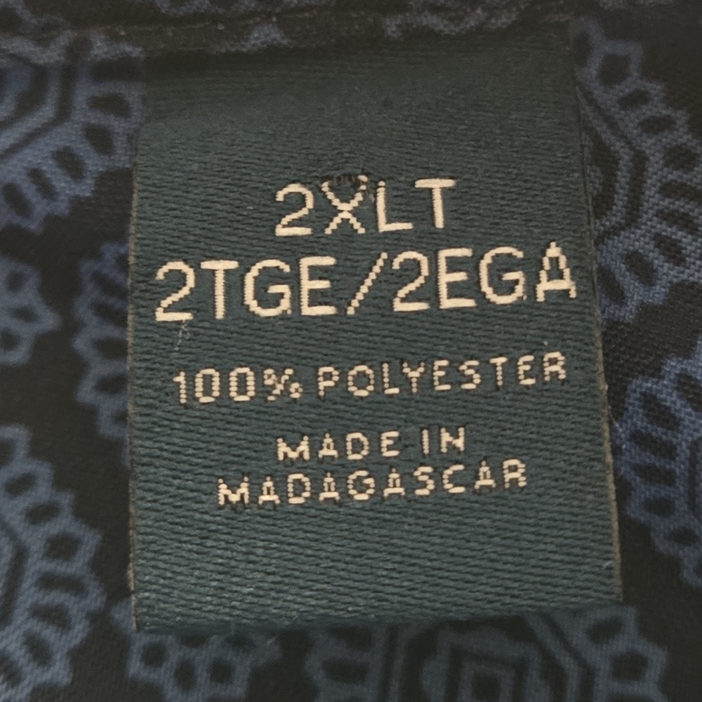 Perry Ellis Men’s 2XLT Stretch Blue Patterned Short Sleeve Button Up Shirt - Picture 11 of 15